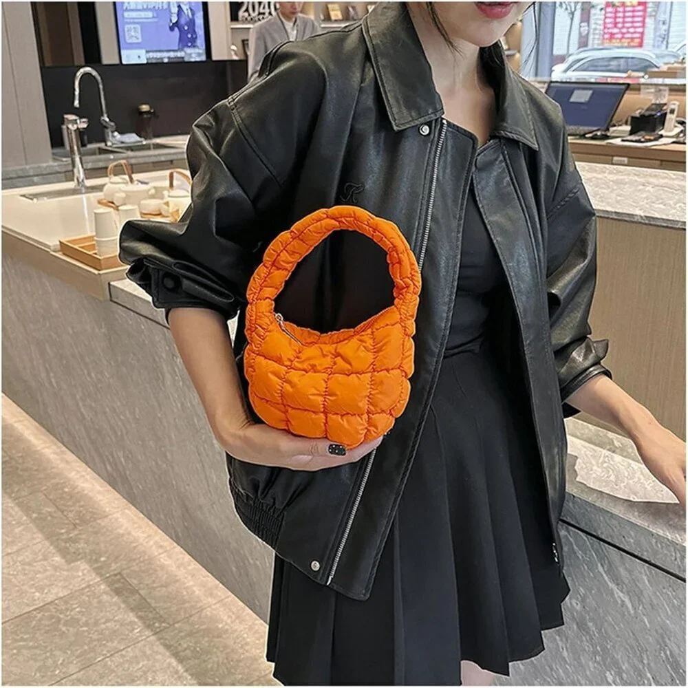 Puffer Bag Women Mini Quilted Bubble Crescent Wrist Satchel Purse